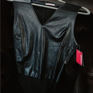 V-neck Leather Bodysuit